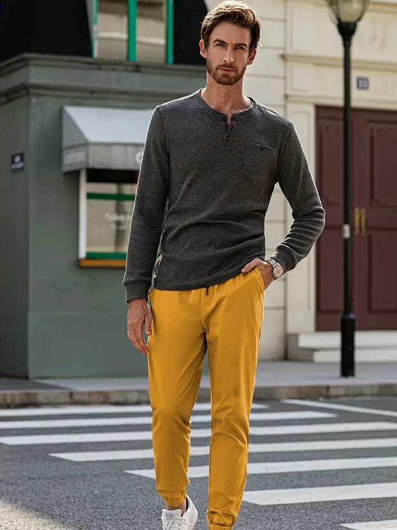 Men's Casual Jogging Pants Cotton Drawstring Chino Overalls Hiking Outdoor Chino Sweatpants