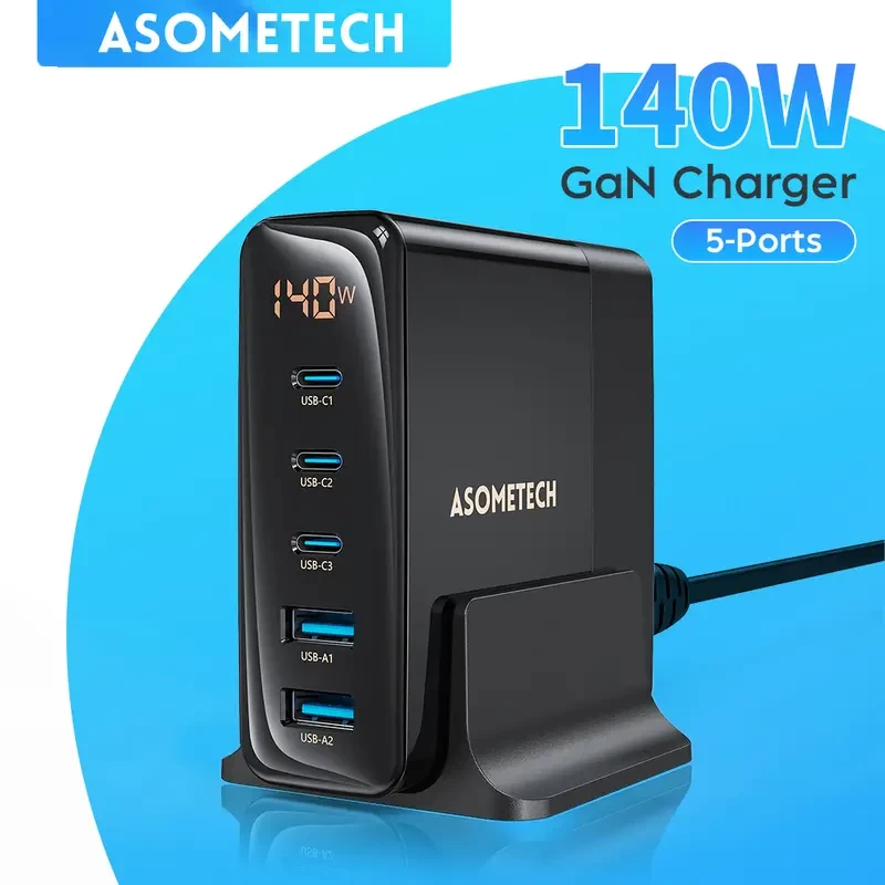 140W GaN Multi USB Charger PD3.0 Type C Fast Charging Station - LED Display, 100W PD USB C Charger for Laptop, iPhone 14/13, Samsung, Xiaomi