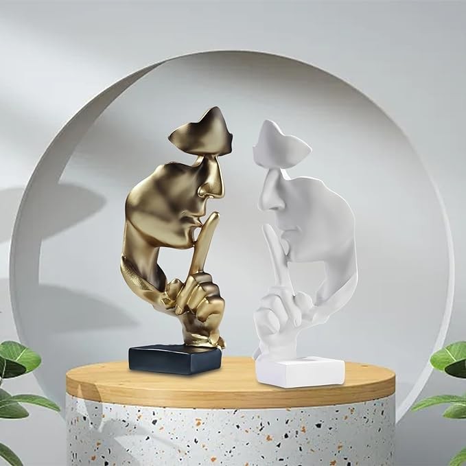 aboxoo Thinker Statue,Silence is Gold Abstract Art Statue, Modern Home Resin sculpture Decorative object Piano tabletop Decoration Creative Room Home, Office Study (large gold)