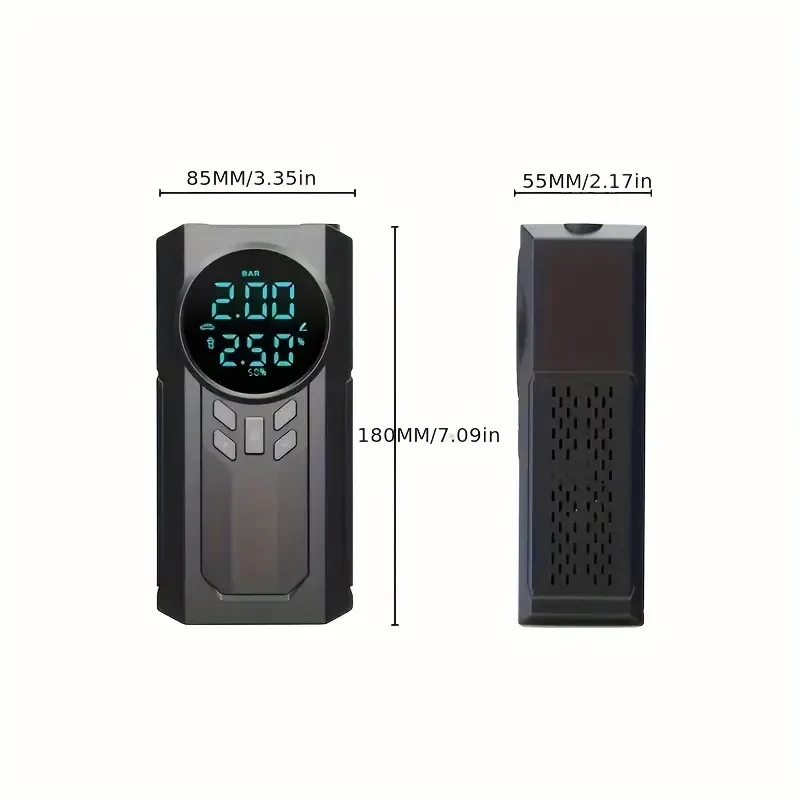 1pc Portable Cordless Car Battery Emergency Starter, Tire Air Pump, Air Compressor To Easily Inflate Tires, LED Display, With Flashlight, Mobile Power Supply, Large Capacity Storage