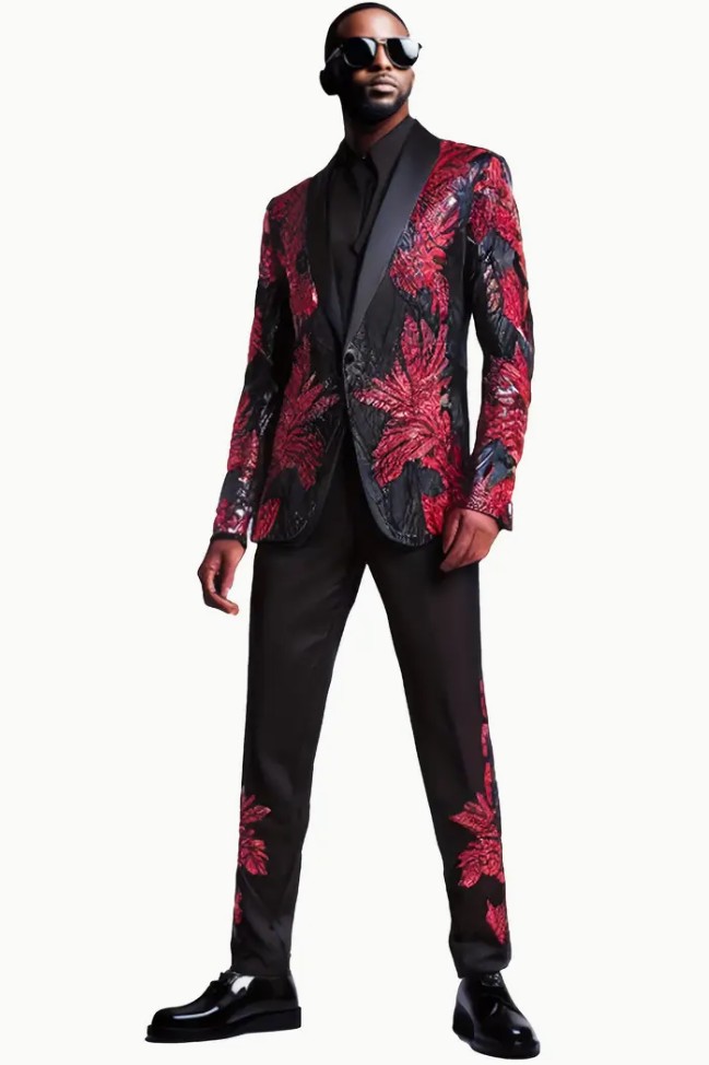 Men's Leaf Pattern Ordinary Luxury 2 Piece Suit Embroidery positioning Sequin Heavy industry custom suit jacket and trousers