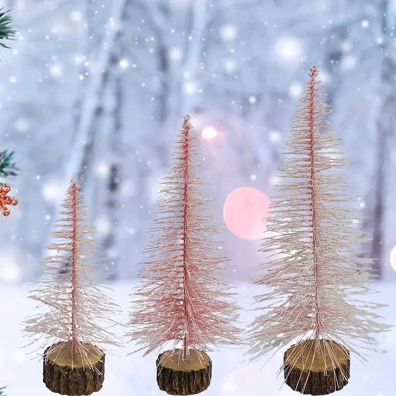 3pcs/set, Glowing Pine Needles Christmas Tree Festive Tabletop Home Decor Pink LED, Navidad, Christmas Decorations Clearance, Christmas Party Favors, Weird Stuff, Room Decoration, Aesthetic Room Decor