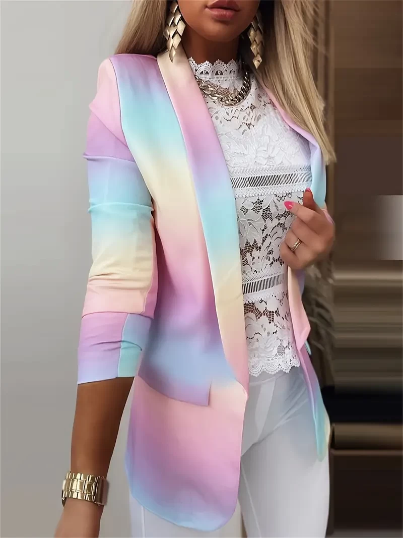 Gradient contrast print long sleeve slim suit jacket
