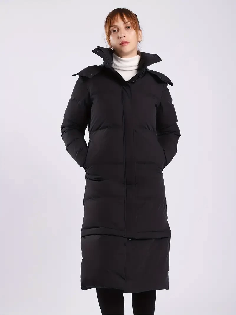 Over-the-knee Warm Down Jacket, Winter Waterproof Thickened Long Puffer Hooded Jacket, Women's Activewear