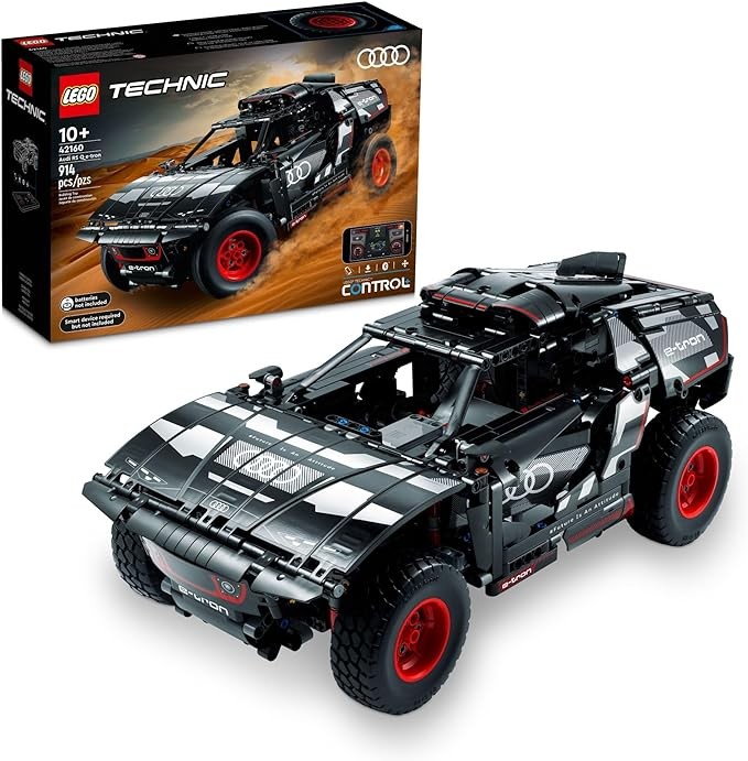 LEGO Technic Audi RS Q e-tron 42160 Premium Building Kit for ages 10 and up, this remote control car toy with app-controlled steering makes a great gift for children who love engineering