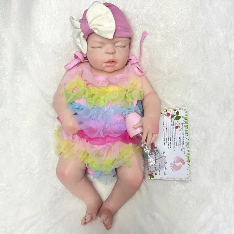 55CM/21.65inch All Silicone Girl Reborn Dolls, Painted Realistic Full Body Soft Solid Silicone Newborn Baby Dolls For Collection Gift
