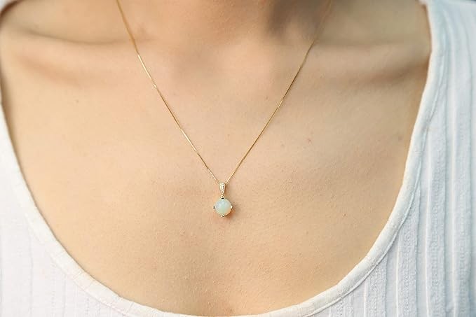 Gin & Grace women's 14K Gold Natural Ethiopian Opal Pendant With Diamonds | Ethically, Authentically & Organically Sourced (Round-Cut) Shaped Opal Hand-Crafted Jewelry TW1391P-EO Yellow