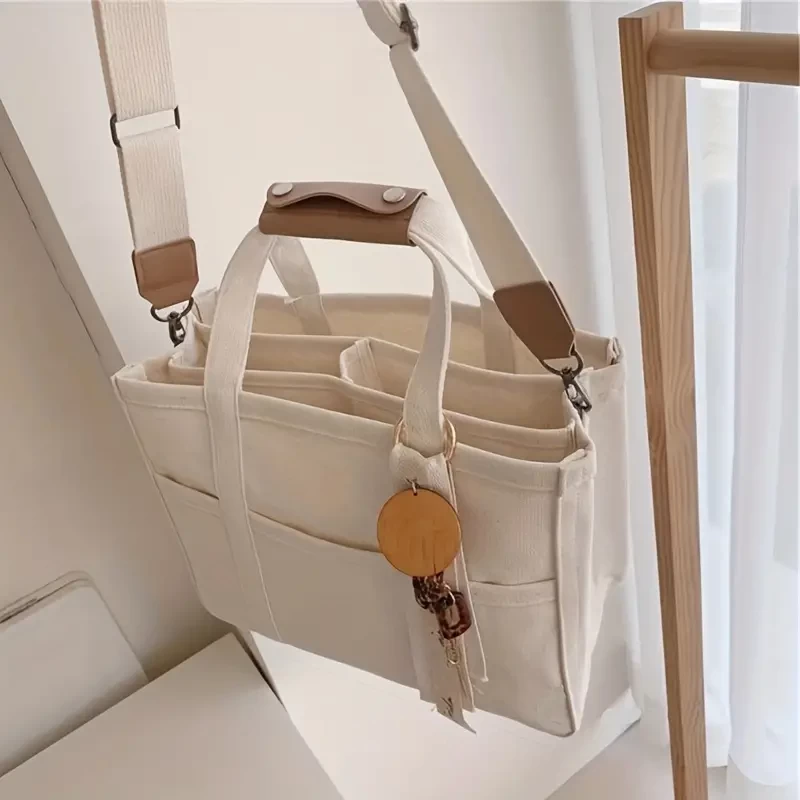 Casual Canvas Handbag, Multi Pockets Crossbody Bag, Portable Storage Bag For Going Out