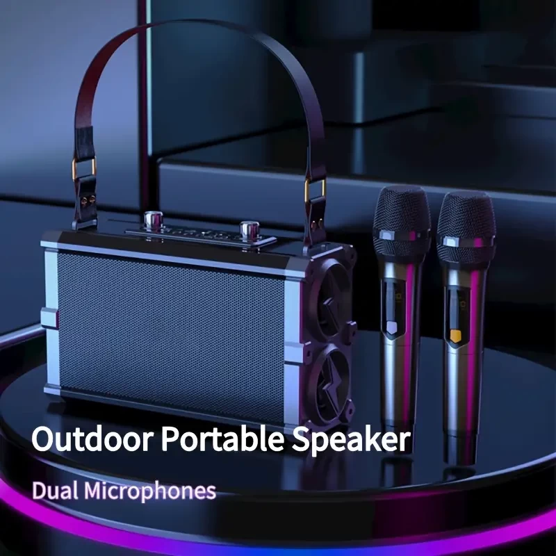 Karaoke Machine With 2 UHF Wireless Microphones, Portable Wireless Connected Speaker With Shoulder Strap