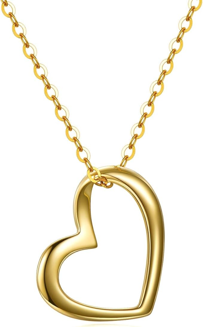 Solid 14k Gold Heart Necklace for Women, Fine Gold Love Jewelry Gifts for Wife/Mother/Girlfriend, Birthday Pesent for Her, 16+2 Inch