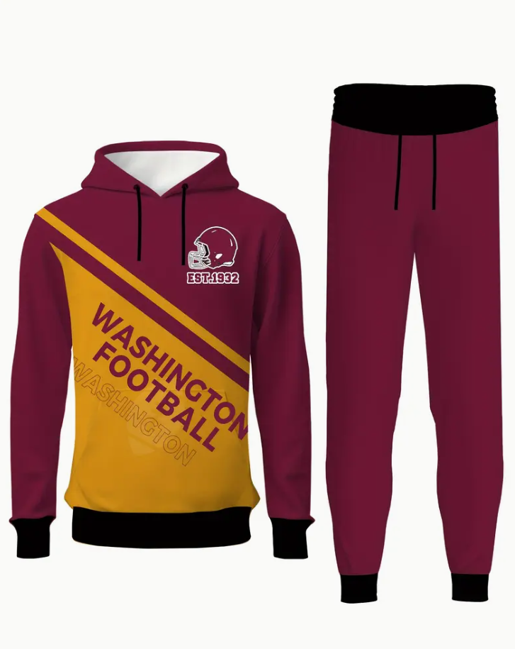 Men's hoodie set Tracksuit set Long-sleeved men's wear 2-piece stylish tracksuit casual suit for football fans for men printed with Washington
