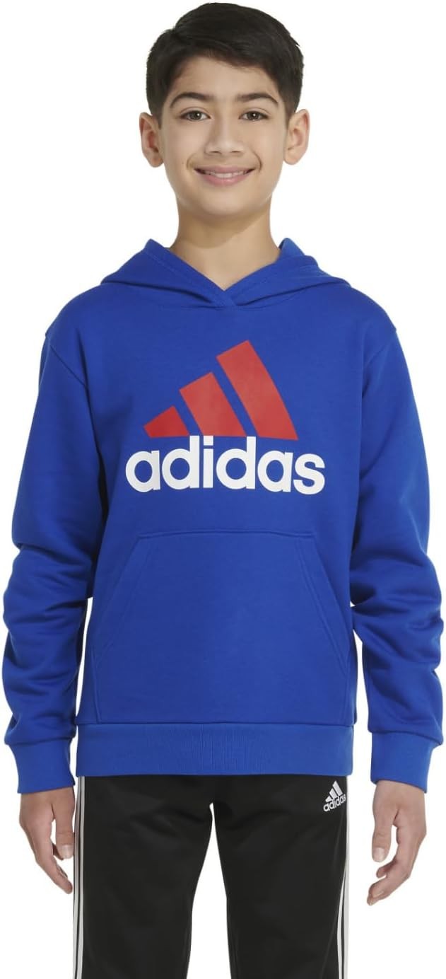 adidas Boys' Long Sleeve Fleece Pullover Hoodie, Brite Blue, Small