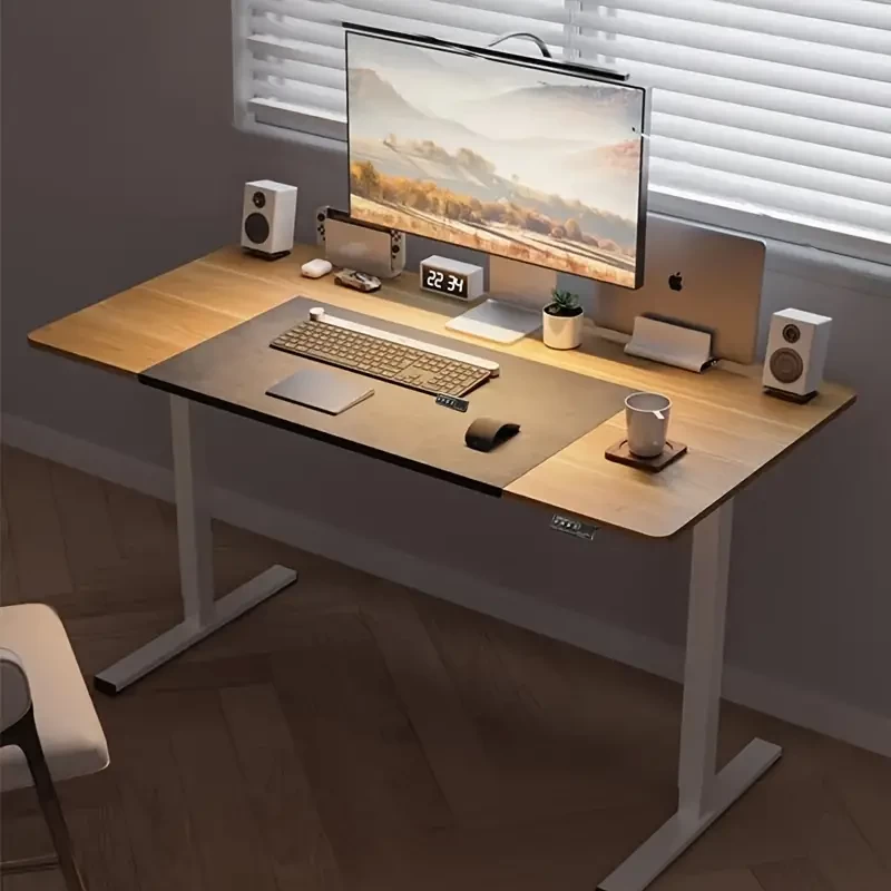 1pc Smart Computer Desk, Protects The Health Of The Lumbar And Cervical Spine, With Electric Height Adjustment, Standing Desk, Suitable For Sitting And Standing Use, Black, White, Natural Wood Color, 