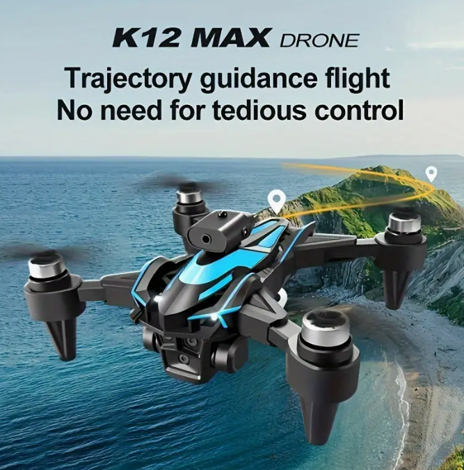 K12 Max drone with two batteries, with three cameras, optical flow positioning, brushless motor, 360° obstacle avoidance, stunt rotation, professional remote control toy