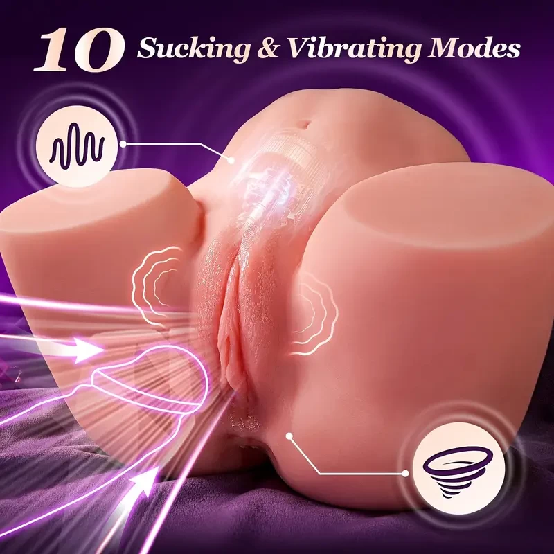 Automatic sucking vibrating motor male masturbator, realistic skin texture sex doll buttocks, male adult torso sex toys, 2 in 1 large buttocks realistic vagina and tight anus, male pleasure adult sex 