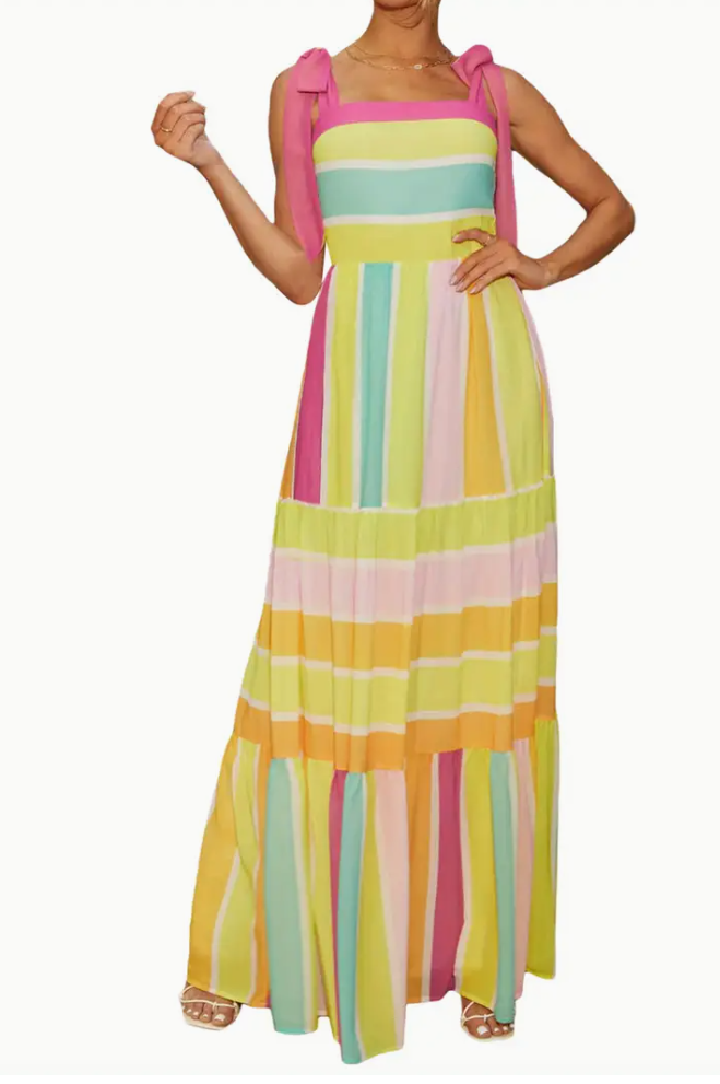 Women's summer floral print off-the-shoulder sundress, casual style, sleeveless back A-line dress, in A blend of woven polyester and spandex