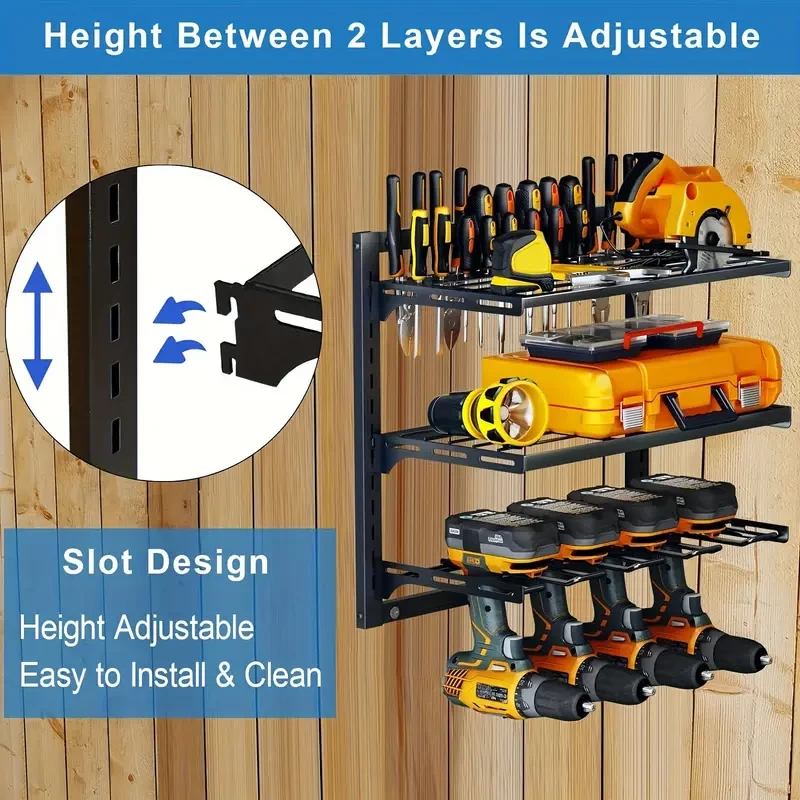 1pc Power Tool Organizer Wall Mount,3 Layer Tool Organizer And Storage Rack,Drill Holder Wall Mount,Heavy Duty Metal Tool Shelf For Garage Organization And Storage,Utility Storage Racks For Cordless D