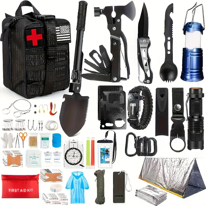 Survival Kit, 250Pcs Survival Gear First Aid Kit With Compatible Bag And Emergency Tent, Emergency Kit For Earthquake, Outdoor Adventure, Hiking, Hunting, Gifts For Men Women