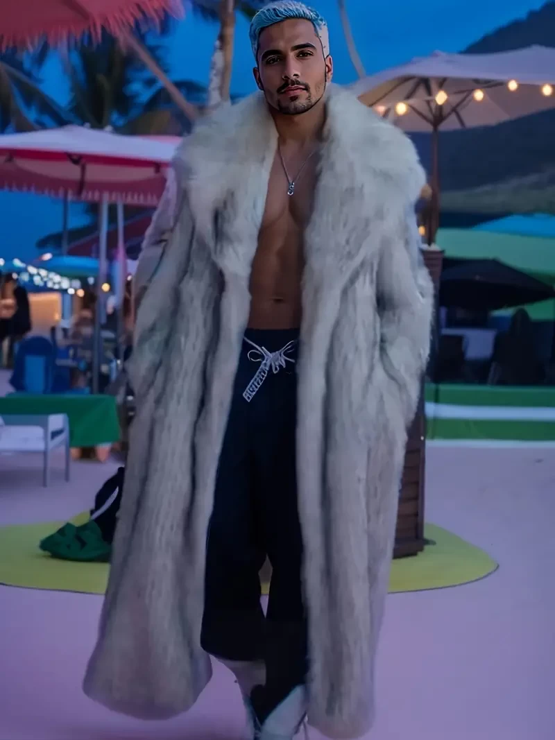Men's Casual Warm Faux Fur Long Overcoat For Fall Winter Performance Nightclub Party Dinner
