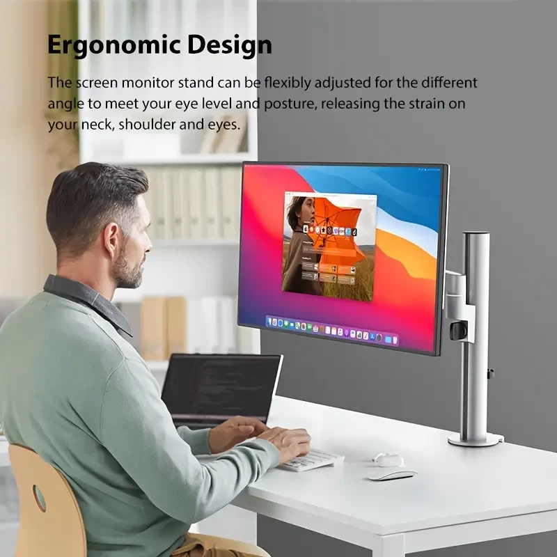 BEWISER Monitor Stand Single Monitor Mount Suit For 13 To 32“Screen, Height Adjustable VESA Mount With Clamp, Grommet Mounting Base,Hold Up To 22lbs, Silvery