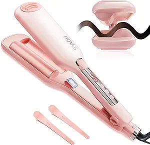 NOVUS Waver Curling Iron Anti-Scald Hair Crimper,2 Barrel Ionic Wavy Hair Curler for Women,1.1in/28MM Rapid Heating Curling Wand,Dual Voltage Hair Waver,Crimper Hair Iron for Wide Deep Waves