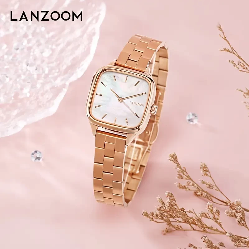 Women's Watch Iridescent Fashion Quartz Watch Elegant Square Pointer Analog Steel Band WR Wrist Watch