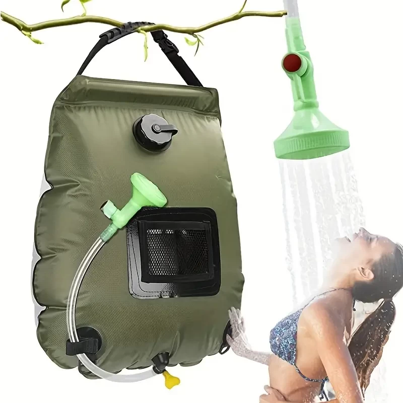 5 Gallon Solar Heated Camping Shower Bag - Portable Bath Bag With Removable Hose And Switchable Shower Head For