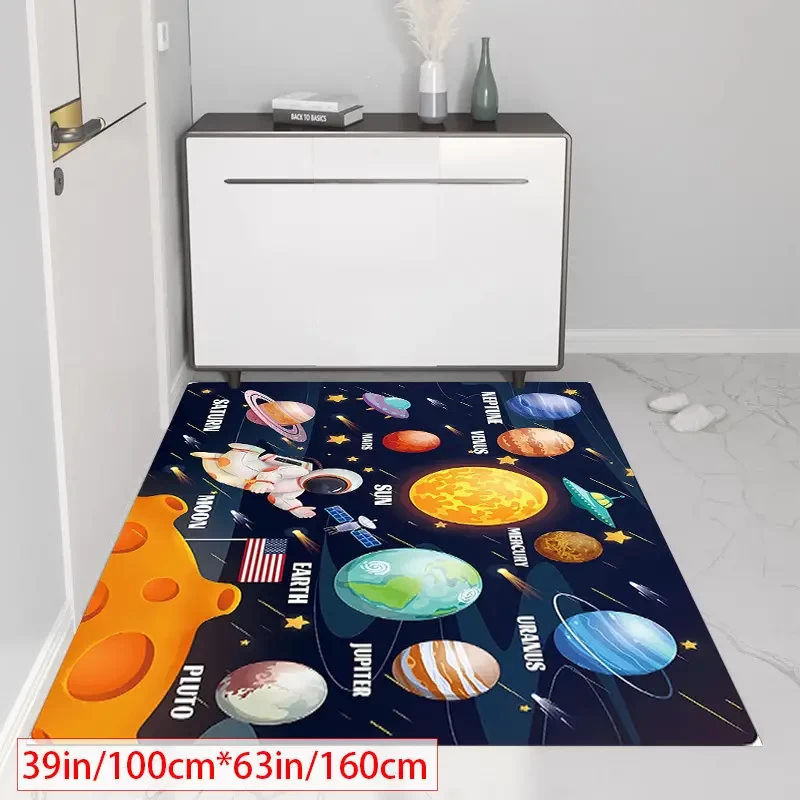 1pc Crystal Velvet Children's Space Planet Pattern Floor Mat, Home Bathroom Floor Mat, Living Room Bedroom Decorative Carpet, Corridor Carpet, Household Entry Way Mat, Floor Rug, Door Mat, Home Decora