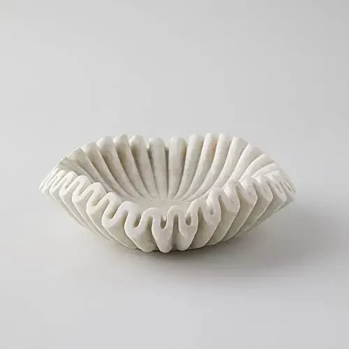 Marble Bowl Fruit Bowl, Stone Bowl Decorative Bowl Decorative Trays Marble Fruit Bowl Marble Ruffle Bowl Marble Floral Bowl Home Decor Gifts (Set of 9 and 12 inch)