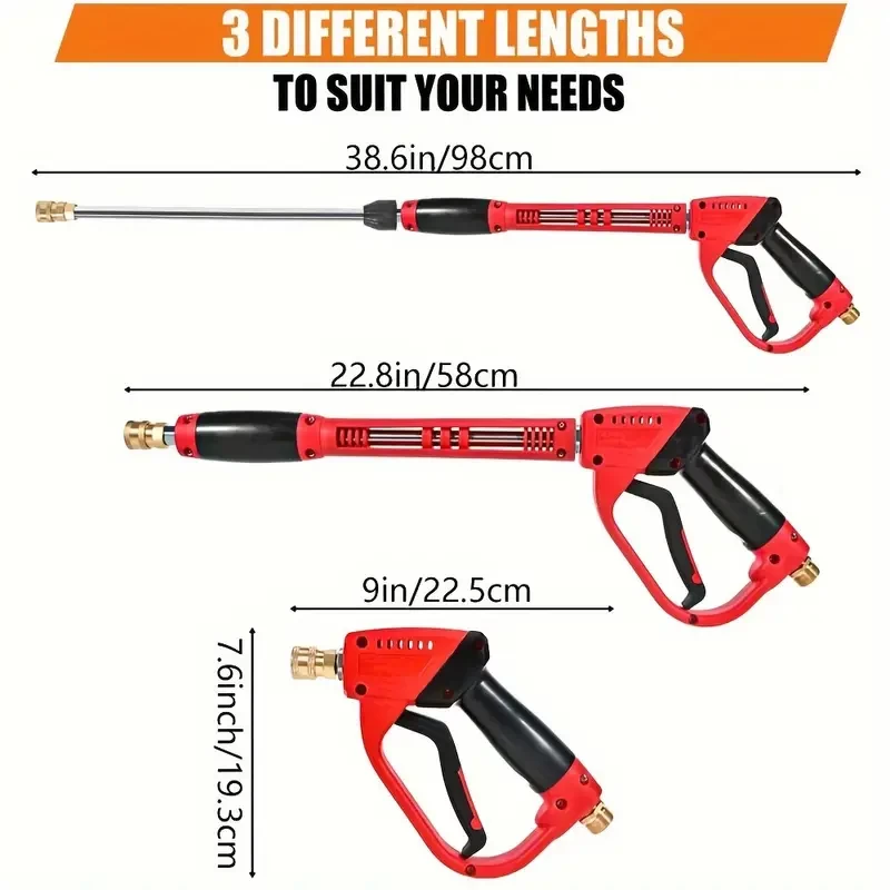 1pc 3 In 1 High Pressure Washer Gun, With Replacement Extension Rod, 5 Nozzle Tips, M22 Fitting, 40 Inches, 5000 PSI, Watering Equipment
