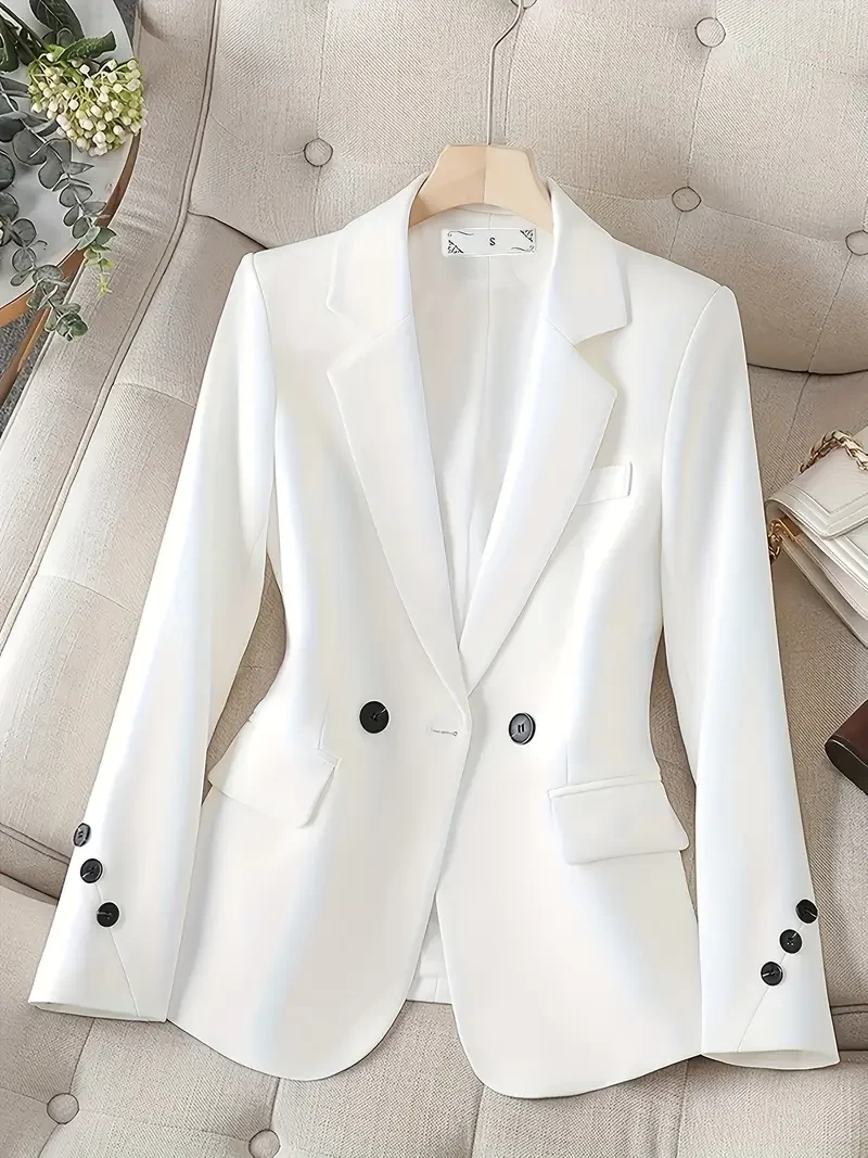 Double-breasted lapel suit jacket, elegant long-sleeved suit jacket, suitable for office and work, women's wear