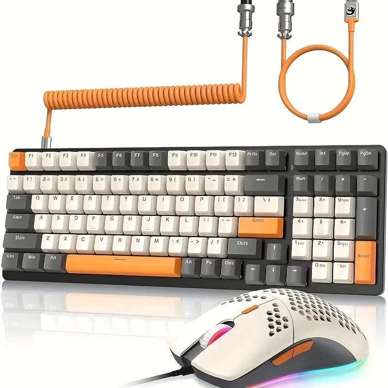K3 RGB Backlight & Blue Switches Mechanical Keyboard,Apex Pro Gaming Keyboard And Mouse Set + Coiled USB C Cable, Wired 98 Keys RGB Mechanical Keyboard Linear Red Switch, 6400DPI 6D RGB Ultra-Lightwei