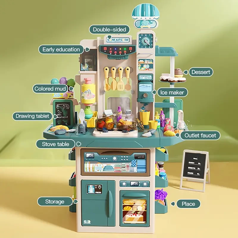 42.52inch Height Double-sided Simulation Kitchen Toy Set, Double-sided Supermarket Shopping Counter Set, Exquisite Playhouse Toys ( Batteries Not Included) (Christmas Gift)