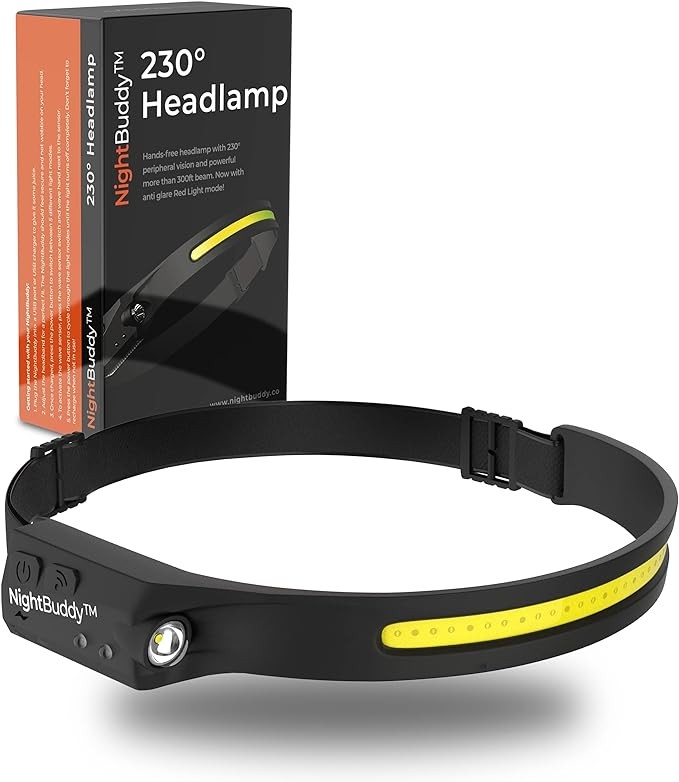 Night Buddy The Original LED Headlamp Rechargeable Flashlight for Adults Camping Essentials Backpacking Lights 4X Brighter Other Headlight Headband Lamp 5 Light Modes Hiking Gear Must Haves