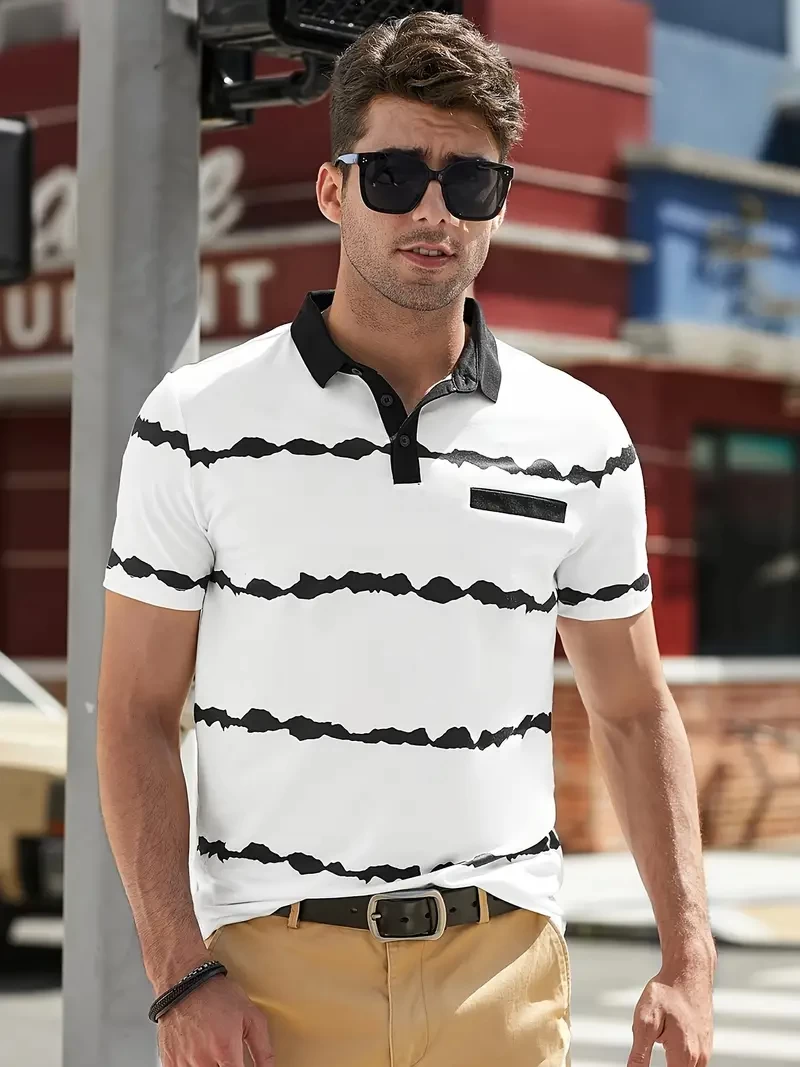 Men's Casual Button Up Short Sleeve Lightweight Polo Shirt, Men's Polo For Summer