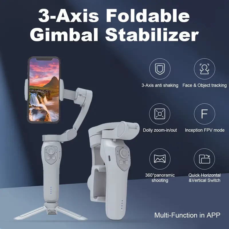 1pc 3-Axis Gimbal Stabilizer, Anti Shake, AI Face/Object Tracking, Auto Balance, FPV, Dynamic Delay Shooting, 360 ° Panoramic Shooting, Slow Camera, Etc., App For Android/iOS, Suitable For Live Stream