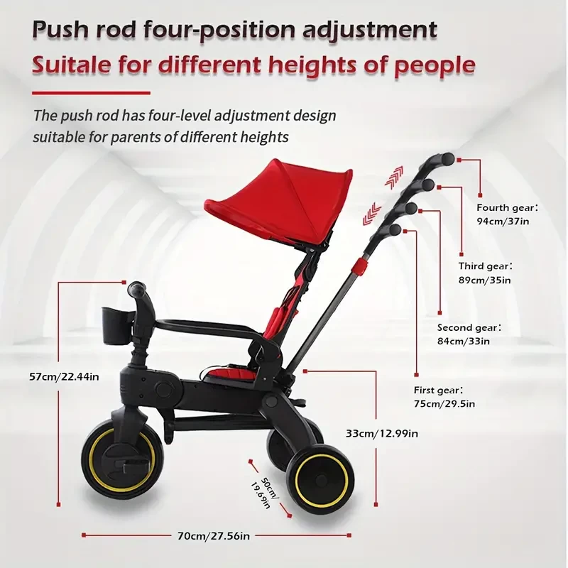 5 In 1 Premium Foldable Trike For Toddlers, Toddler Tricycle Stroller, Push And Fold Tricycle For Ages 10 Months To 4 Years,Gray Christmas, Halloween, Thanksgiving Day Gift