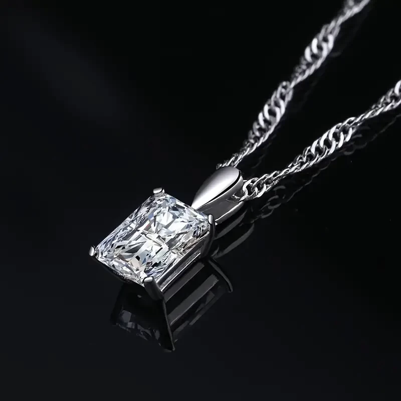 5*7-6*8mm Women's Moissanite Pendant Necklace, 925 Sterling Silver Solitaire Necklace