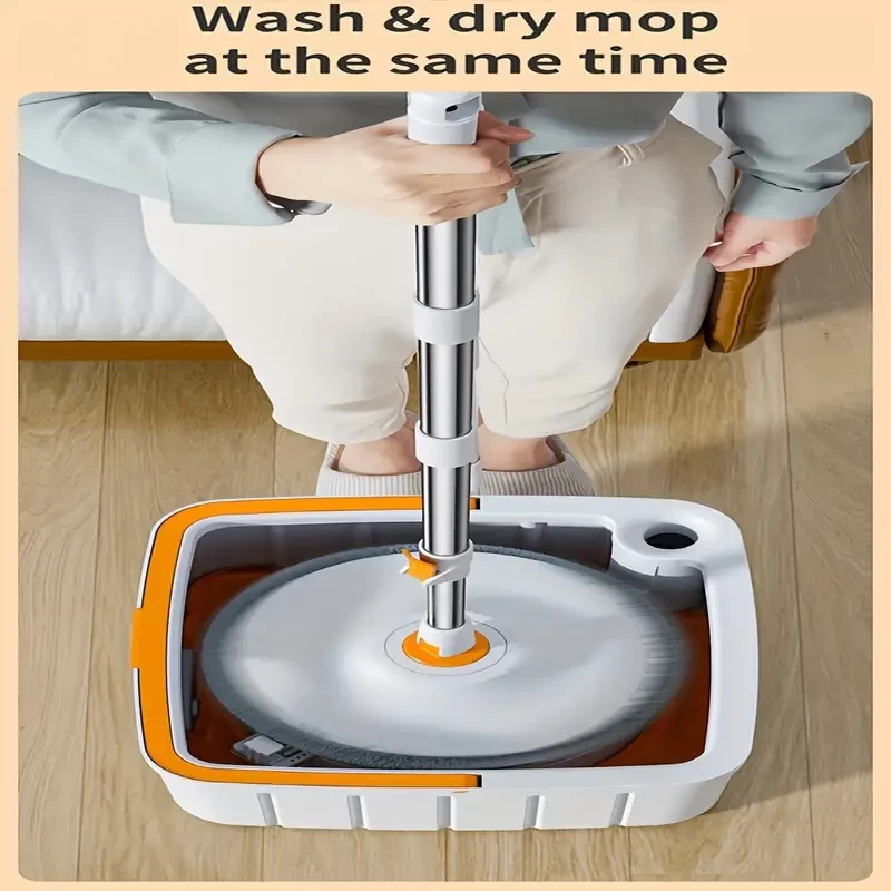 1 Set, Sewage Separation Hands-free Wash Mop And Bucket Set, With 2 Mop Cloth, Household Rotating Floor Mop, Lazy Mop, Dust Removal Mop, Dry And Wet Use, Perfect For Home, Kitchen, Bathroom Floor, Cle