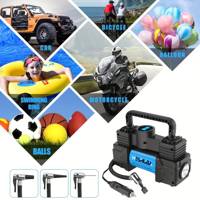MESHUBA Tire Inflator Portable Air Compressor, 150PSI Air Pump For Car Tires With Digital Pressure Gauge For Car Bike Motor Ball, Blue