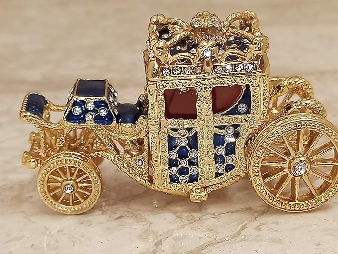 Faberge Ornament Set Queens Carriage 24k GOLD decor Sapphire Bracelet Something Blue For Wedding HANDMADE Jewellery box gift Handset 10ct Diamonds 4.75ct Ruby Gift women Home decor