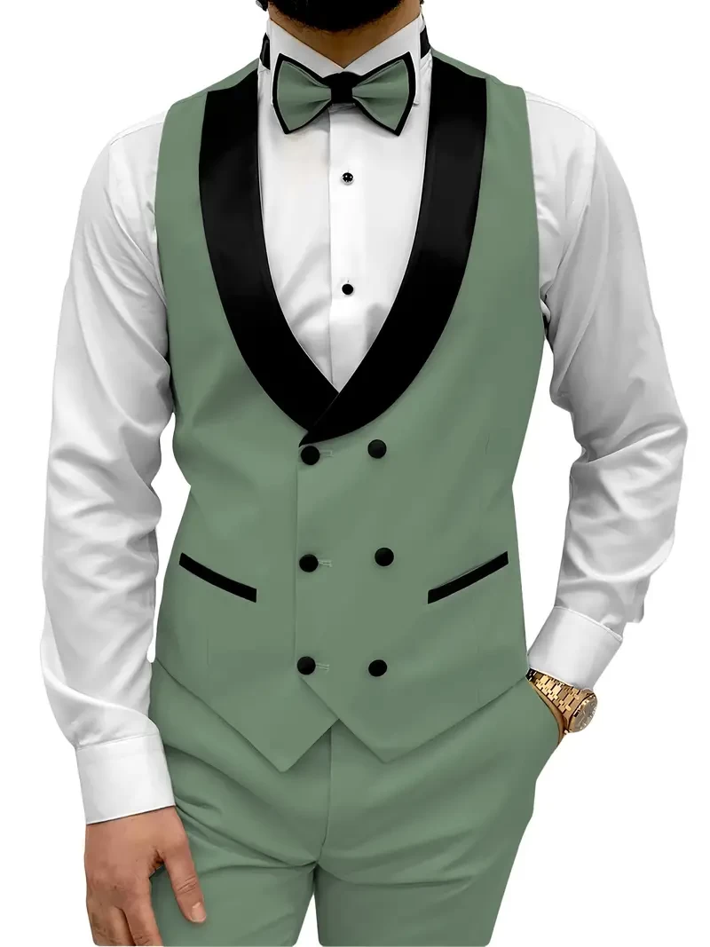 3pcs Mens Suits Slim Fit Double Breasted Suit With Tie + Blazer Vest + Pants, Male Clothing For Wedding Prom Party Business Occasions [Accessories Not Included]