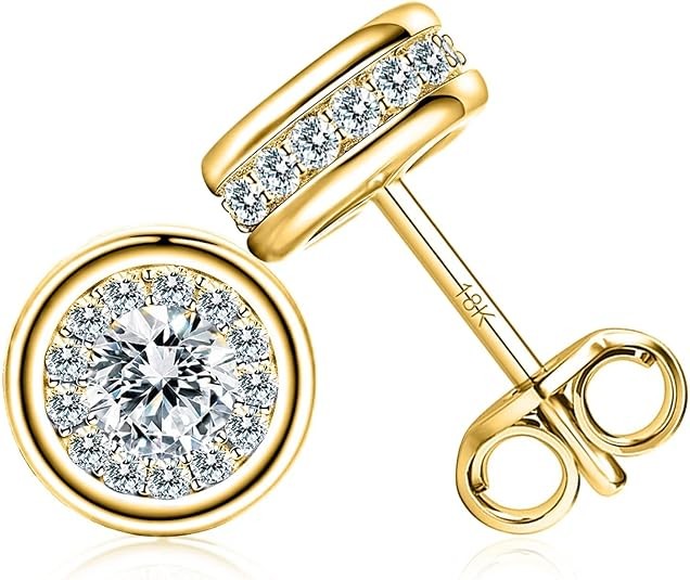 18K Gold Earrings, Diamond Gold Stud Earrings for Women,Dainty Rose Gold Diamond Earrings Stud,