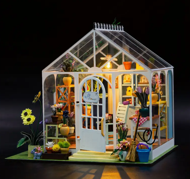 Sun Flower 3D jigsaw Assembly Model DIY Miniature House Wooden dollhouse kit, furnished small house home bedroom decor, perfect for Halloween and Christmas gifts - no batteries/glue/music box required