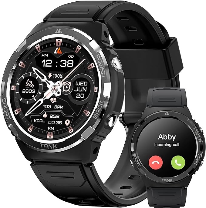 AMAZTIM Smart Watch,50M Waterproof,50 Days Extra-Long Battery, Rugged Military (Answer/Dial Calls) Fitness Tracker,1.3'AMOLED HD Display,70 Sports Modes,AI Voice Assistant 24H Sleep/Heart Rate,Black