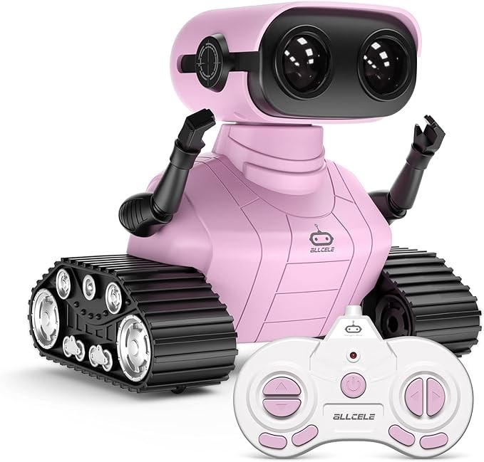 ALLCELE Girl Robot toys, children's rechargeable remote control robots, remote control toys with music and LED eyes, gifts for children 3 years and older