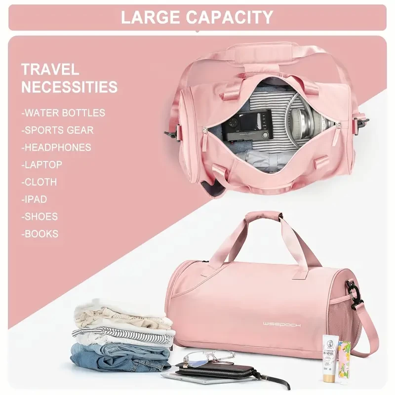 Dry And Wet Separation Sports Gym Bag, Cylinder Travel Luggage Bag, Large Capacity Weekender Duffle Bag