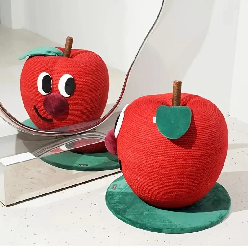Apple Shape Wooden Cat Catching Ball Toy Cat Grinding Claw Sisal Rope Ball, Interactive Solid Apple Cat Catching Ball Pet Toy, Cat Scratching Post