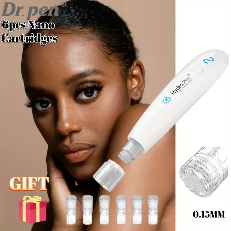 Dr. Pen Hydra Pen H2 Microneedling Pen - 6 Free Cartridges: 6pcs Round Nano - Automatic Serum Applicator HydraPen For Face Body - Amazing Skin Care Tool For Home Personal Use