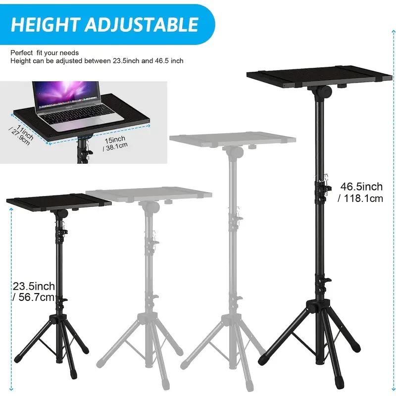 1pc Projector Stand Tripod From 23.5" To 46.5", Laptop Tripod Stand Height Adjustable With Gooseneck Phone Holder, Laptop Floor Stand For Office, Home, Stage, Studio, DJ Racks Holder Mount